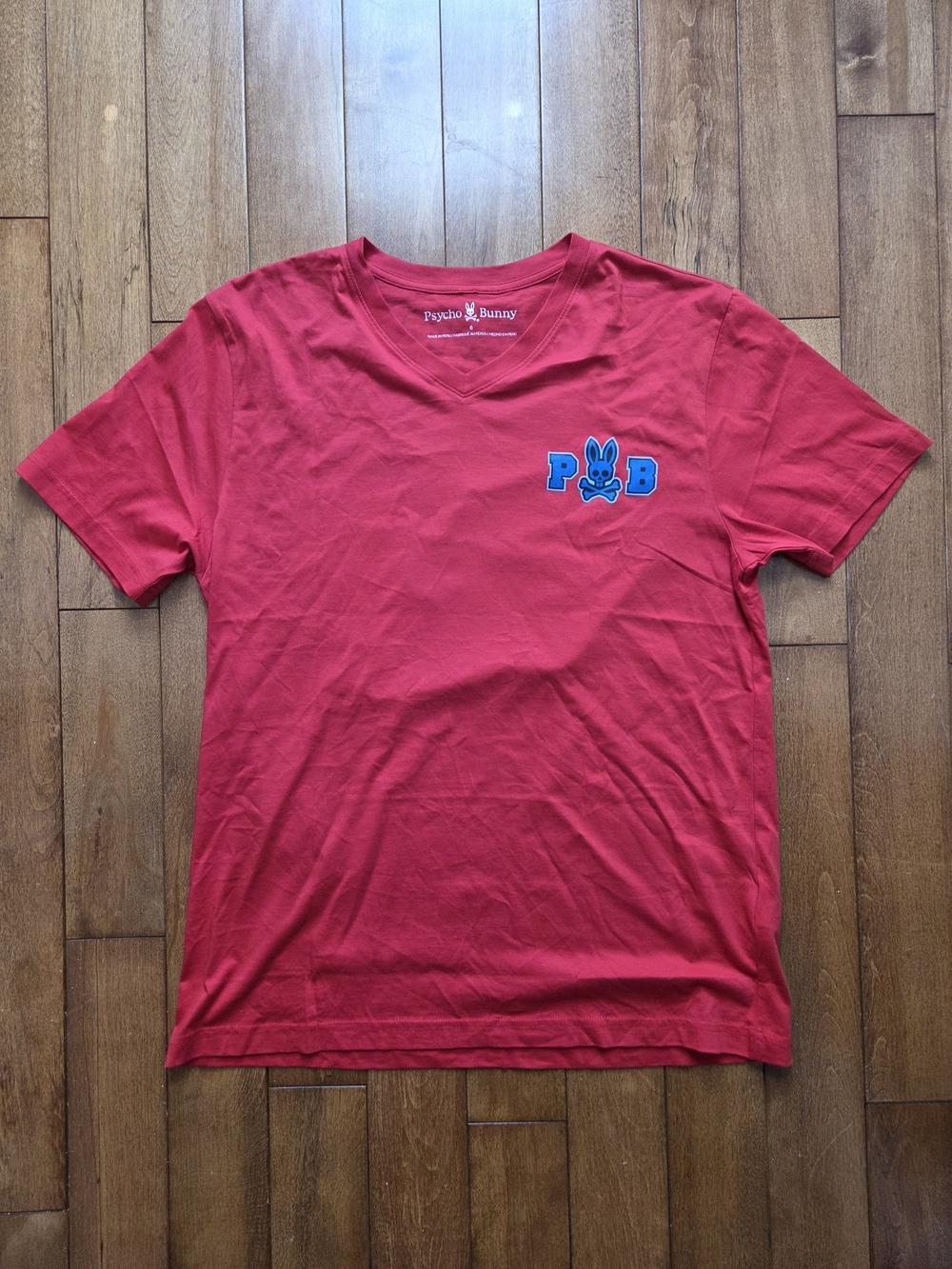 Psycho Bunny Red V-Neck Logo Print Short Sleeve Shirt Size L